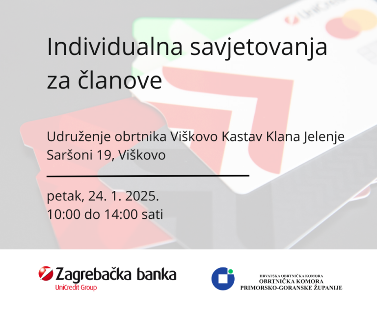 Individualna savjetovanja i predstavljanje proizvoda Zagrebačke banke d.d. za obrtnike